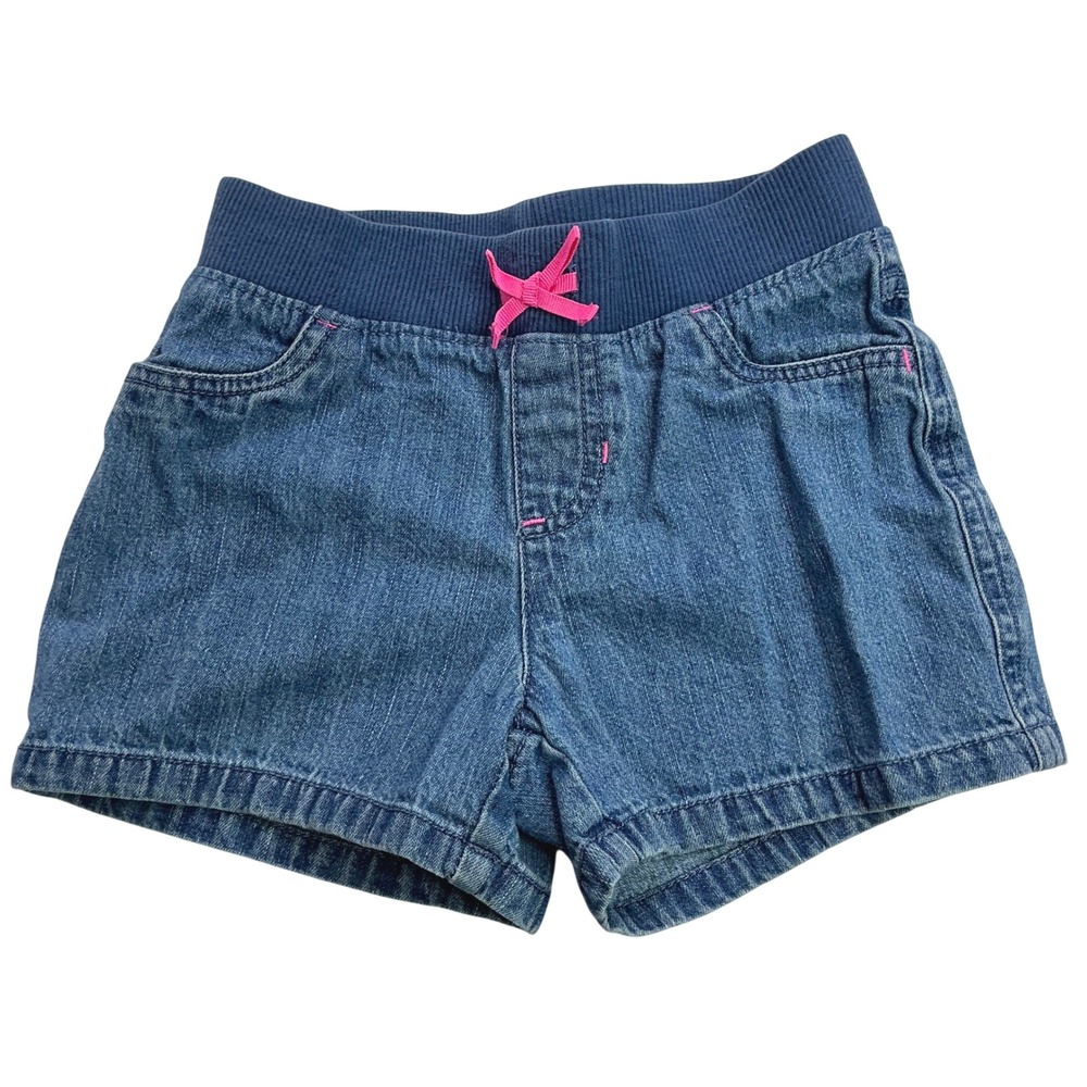 Jumping Beans Blue Denim Shorts Kids Size 6 Pink Bow Elastic Waist